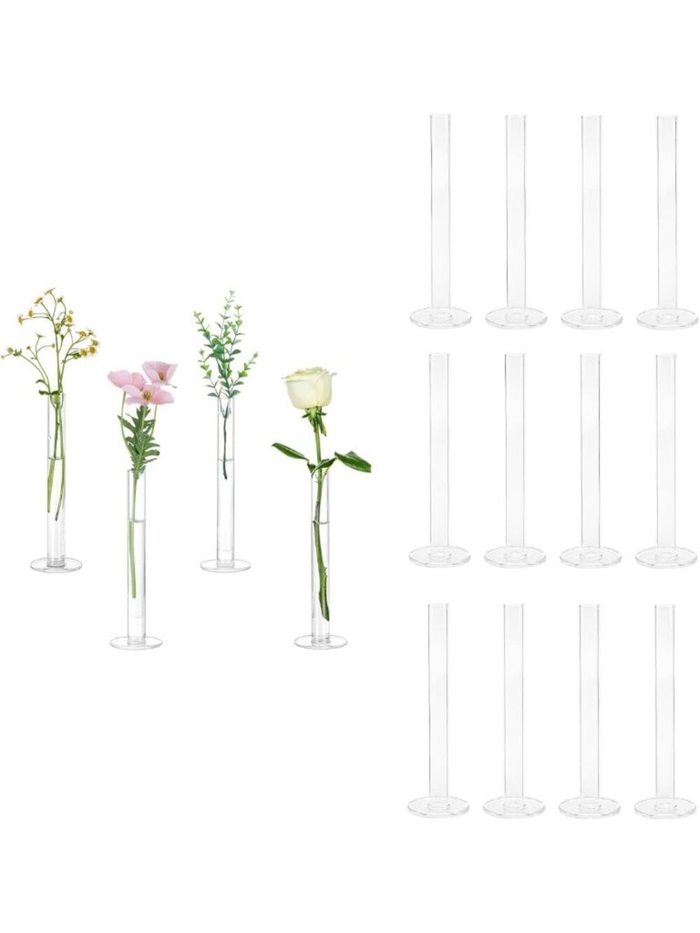 16-Piece Clear Glass Bud Vase Set for Centerpieces, Small Flower Decor